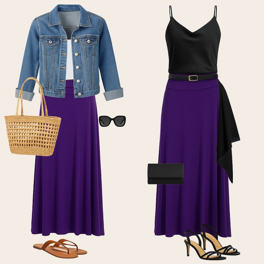 Violet Jersey Fold-Over Maxi Skirt